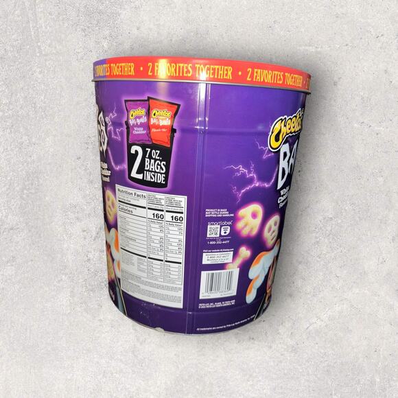 Cheetos Bag of Bones EMPTY Collectible 12" Metal Cylinder Tin With Lid - Picture 3 of 3